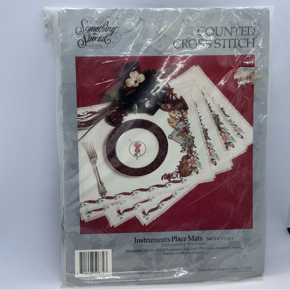 1992 Something Special Counted Cross Stitch INSTRUMENTS Place Mats Kit Set Of 4